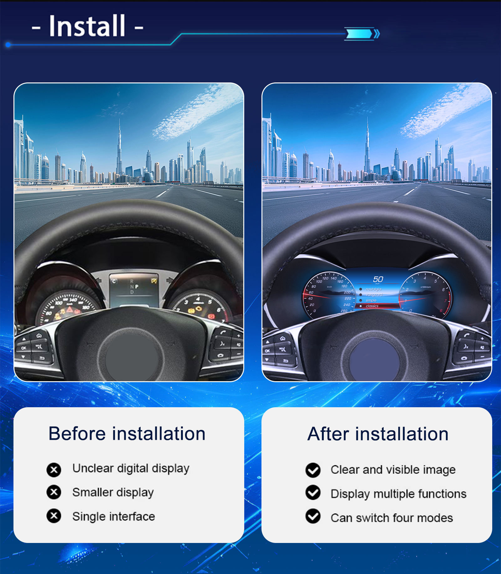 Digital Dashboard For Benz C GLC W205 W253 2015-2018 Years Android player Radio Instrument Panel Virtuele Cockpit Speedometer