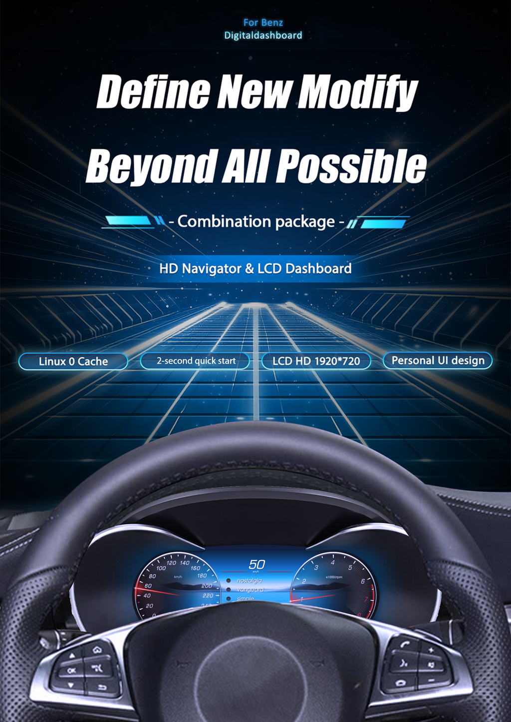 Digital Dashboard For Benz C GLC W205 W253 2015-2018 Years Android player Radio Instrument Panel Virtuele Cockpit Speedometer