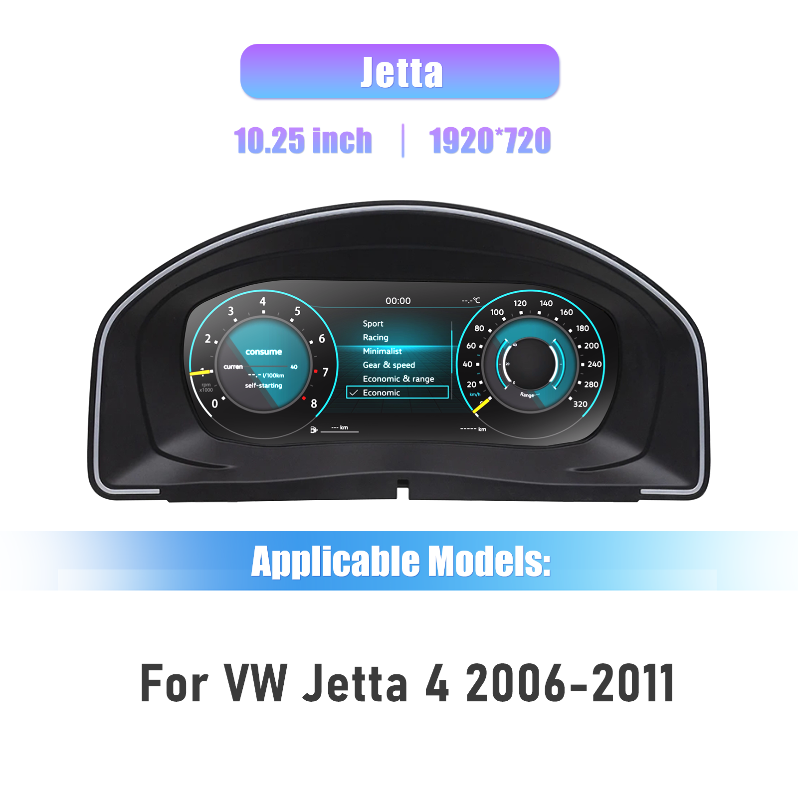 10.25 inch LCD Dashboard Digital Cluster For VW Jetta 4 2006-2011 Virtual Cockpit Speedometer Instrument Panel