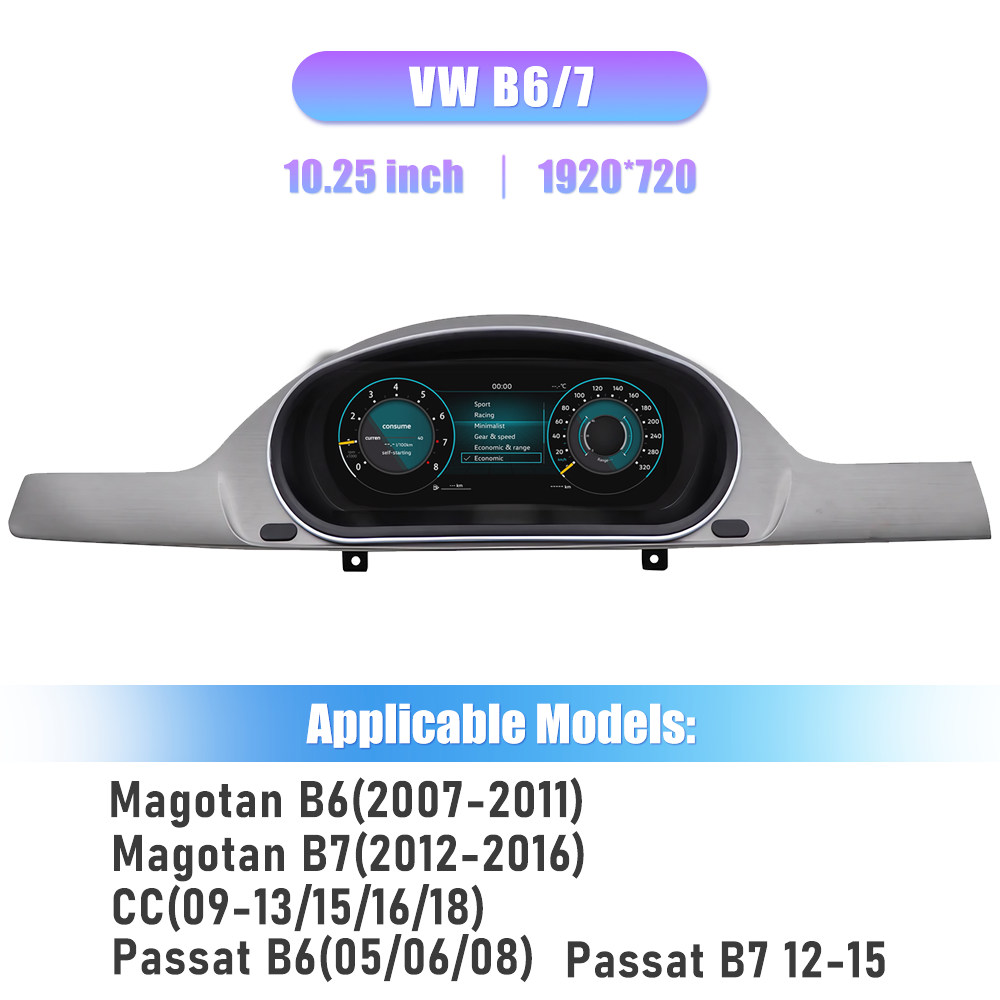 12.3 inch LCD Dashboard Digital Cluster For Passat B6 B7 CC 2007-2011 Years Virtual Cockpit Speedometer Instrument Panel
