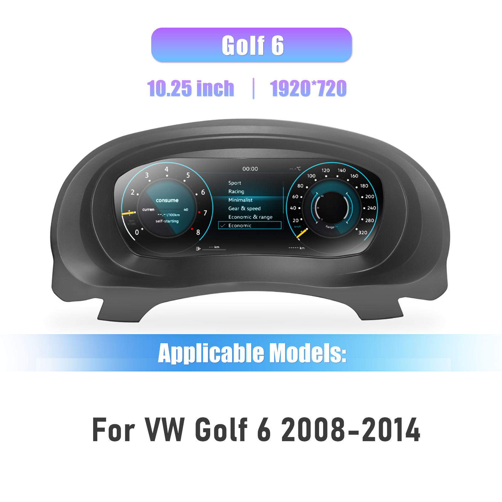 10.25 inch LCD Dashboard Digital Cluster For VW Golf 6 2008-2014 Virtual Cockpit Speedometer Instrument Panel