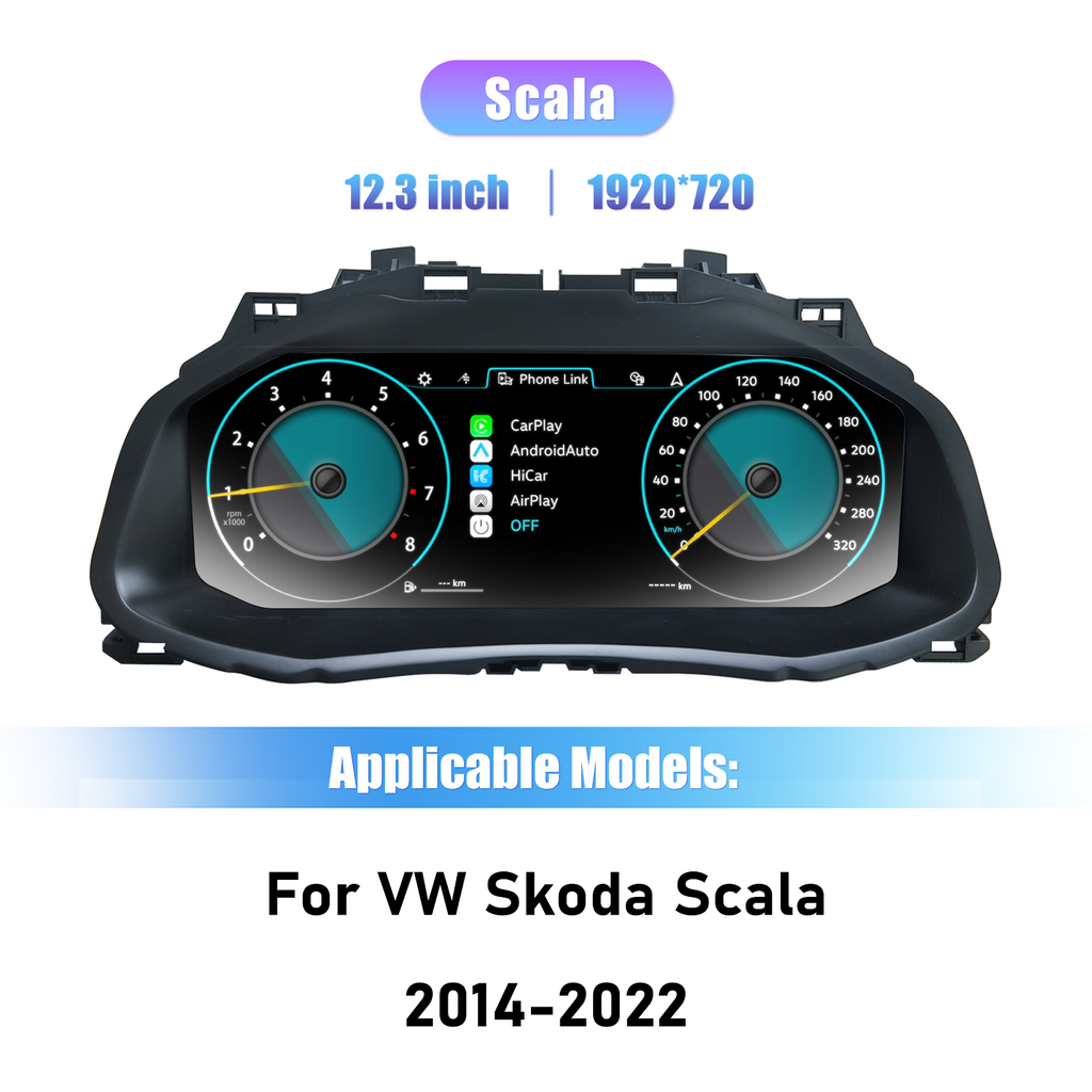 12.3 inch LCD Dashboard Digital Cluster For VW SKODA Scala 2014-2022 Virtual Cockpit Speedometer Instrument Panel