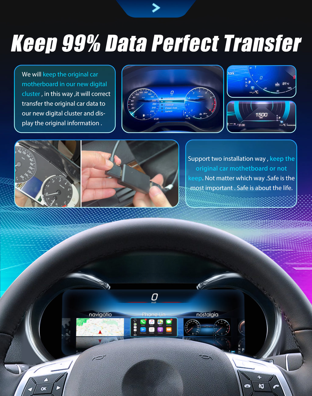 Digital Dashboard For Benz C GLC W205 W253 2015-2018 Years Android player Radio Instrument Panel Virtuele Cockpit Speedometer