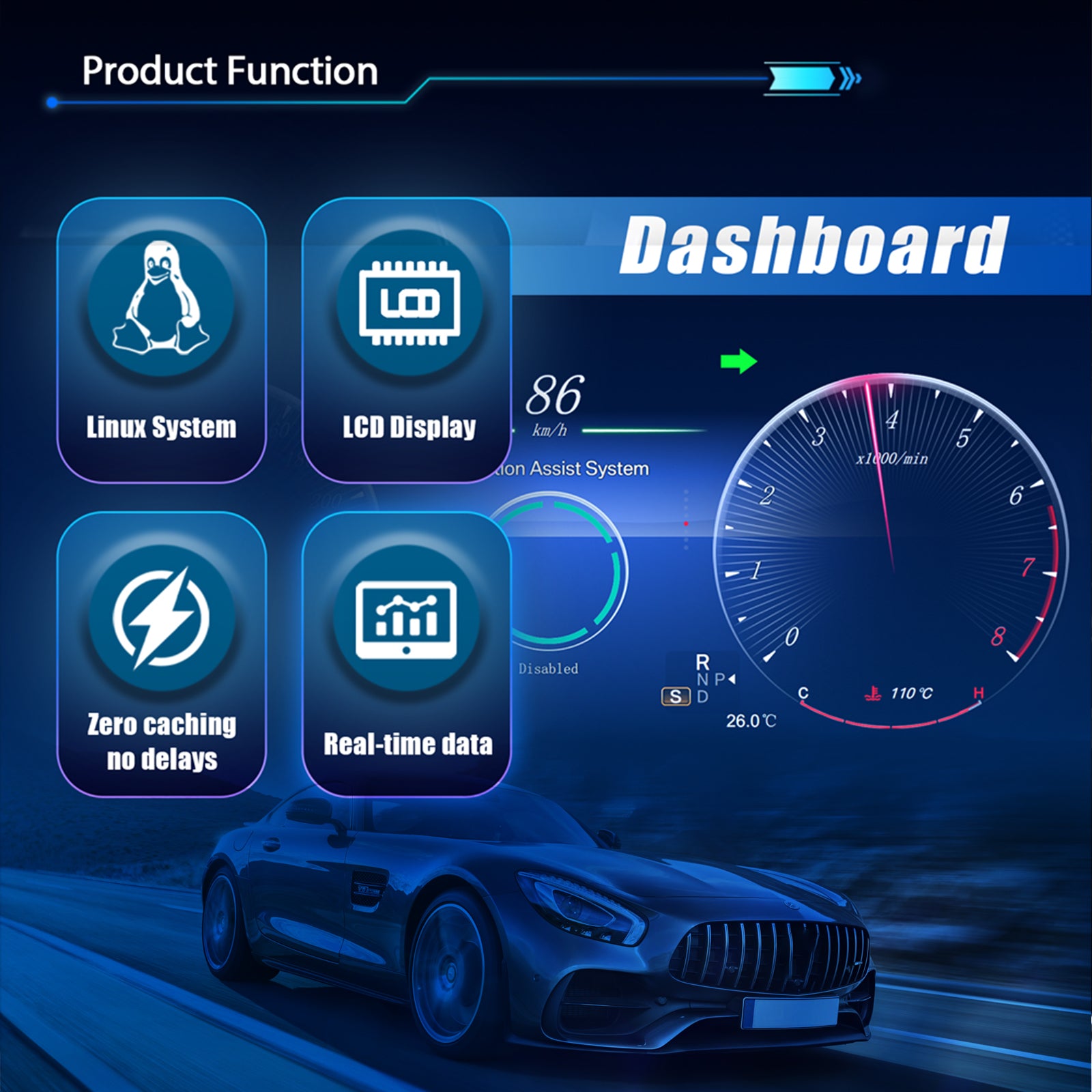 Digital Dashboard For Benz C GLC W205 W253 2015-2018 Years Android player Radio Instrument Panel Virtuele Cockpit Speedometer