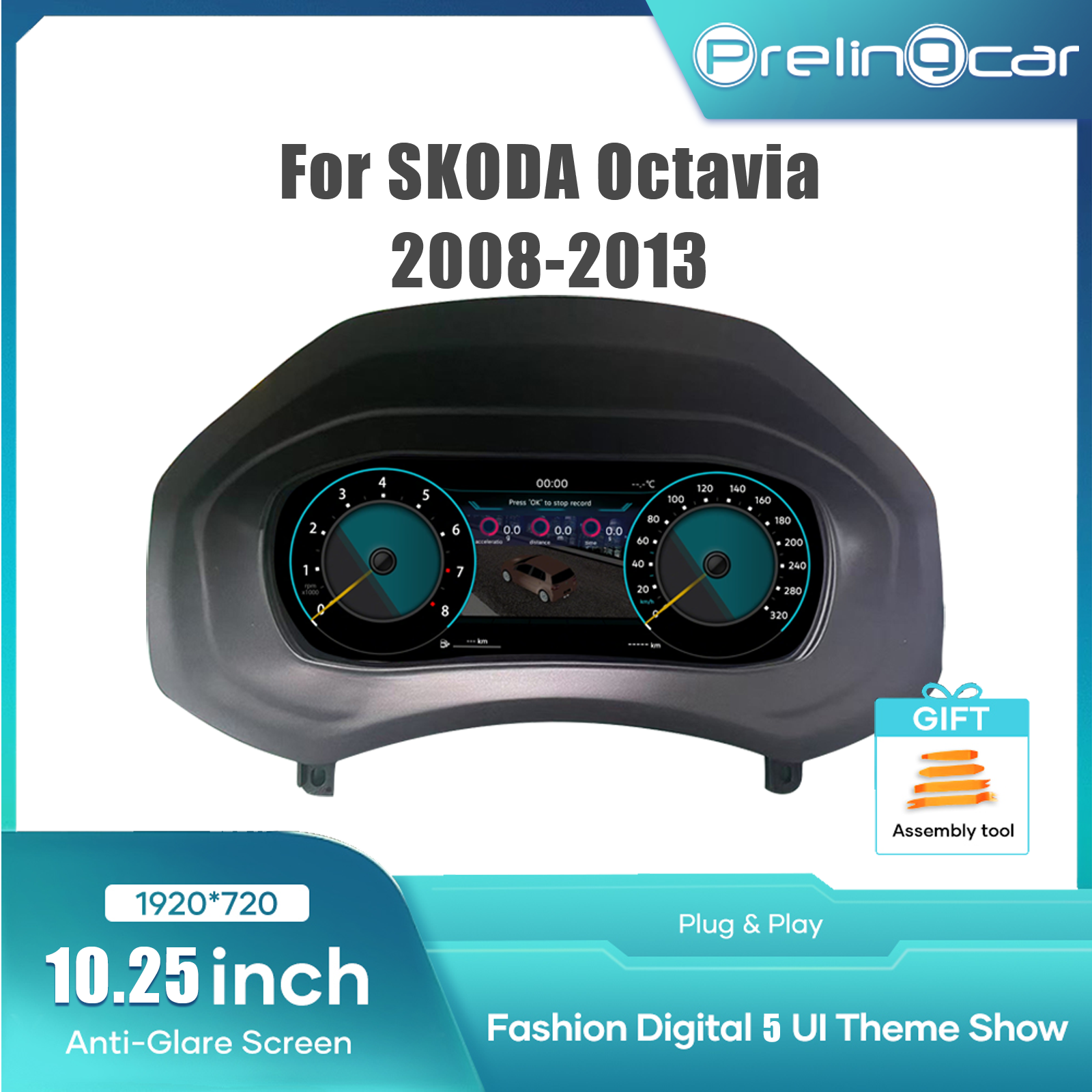 10.25 inch  LCD Dashboard Digital Cluster For SKODA Octavia 2008-2013 Virtual Cockpit Speedometer Instrument Panel