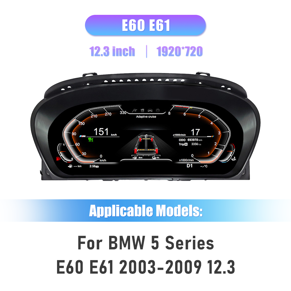 12.3 inch LCD Dashboard Digital Cluster For For BMW 5 Series E60 E61 E62 E64 525D CIC CCC 2003-2009  Virtual Cockpit Speedometer Instrument Panel