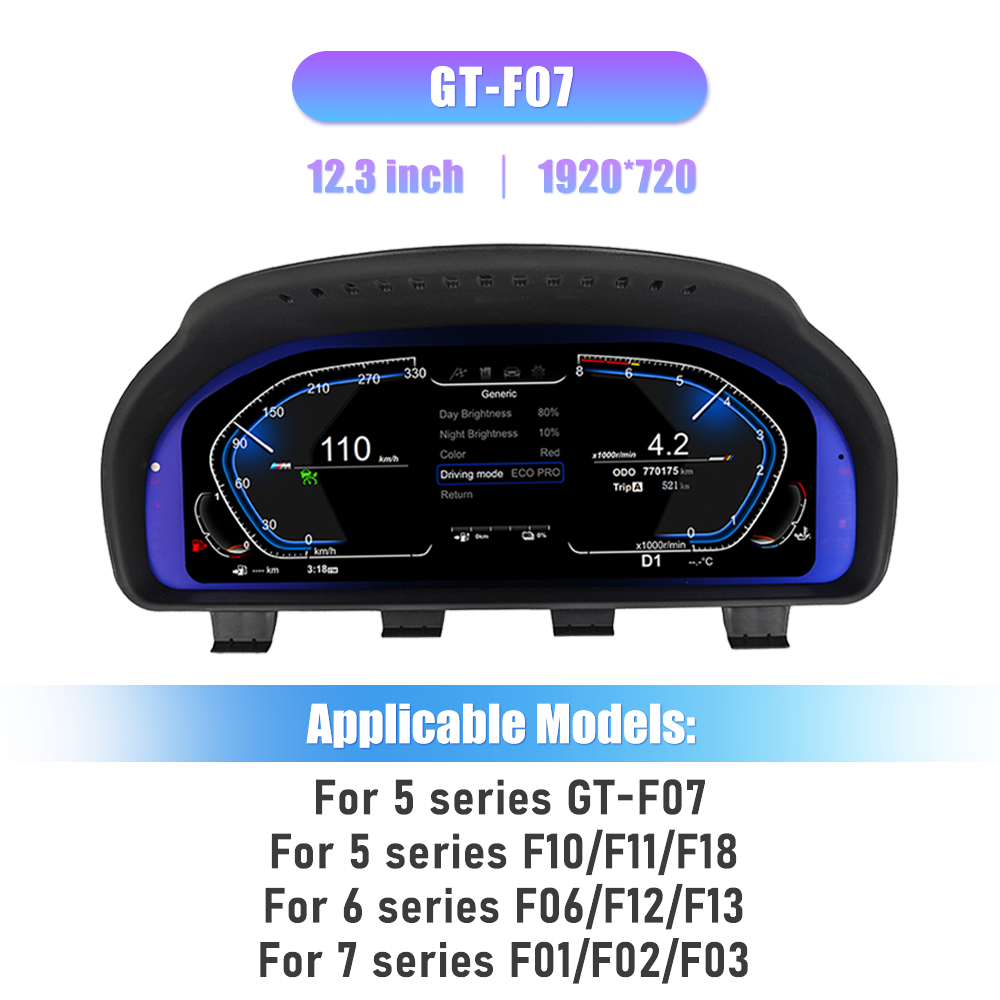 12.3 inch LCD Dashboard Digital Cluster For For 5 series GT-FO7 5 series F10/F11/F18 6 series FO6/F12/F13 7 series FO1/F02/F03 Virtual Cockpit Speedometer Instrument Panel